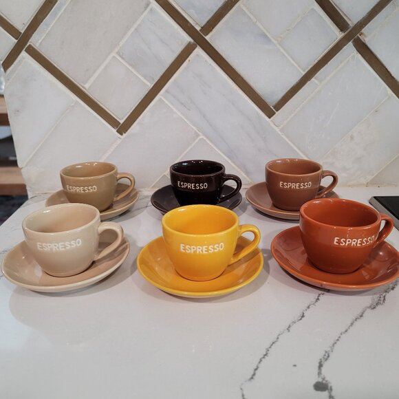 World Market Espresso Set 12 Pieces Mixed Earth Tone terracotta brown tan yellow - Picture 5 of 16